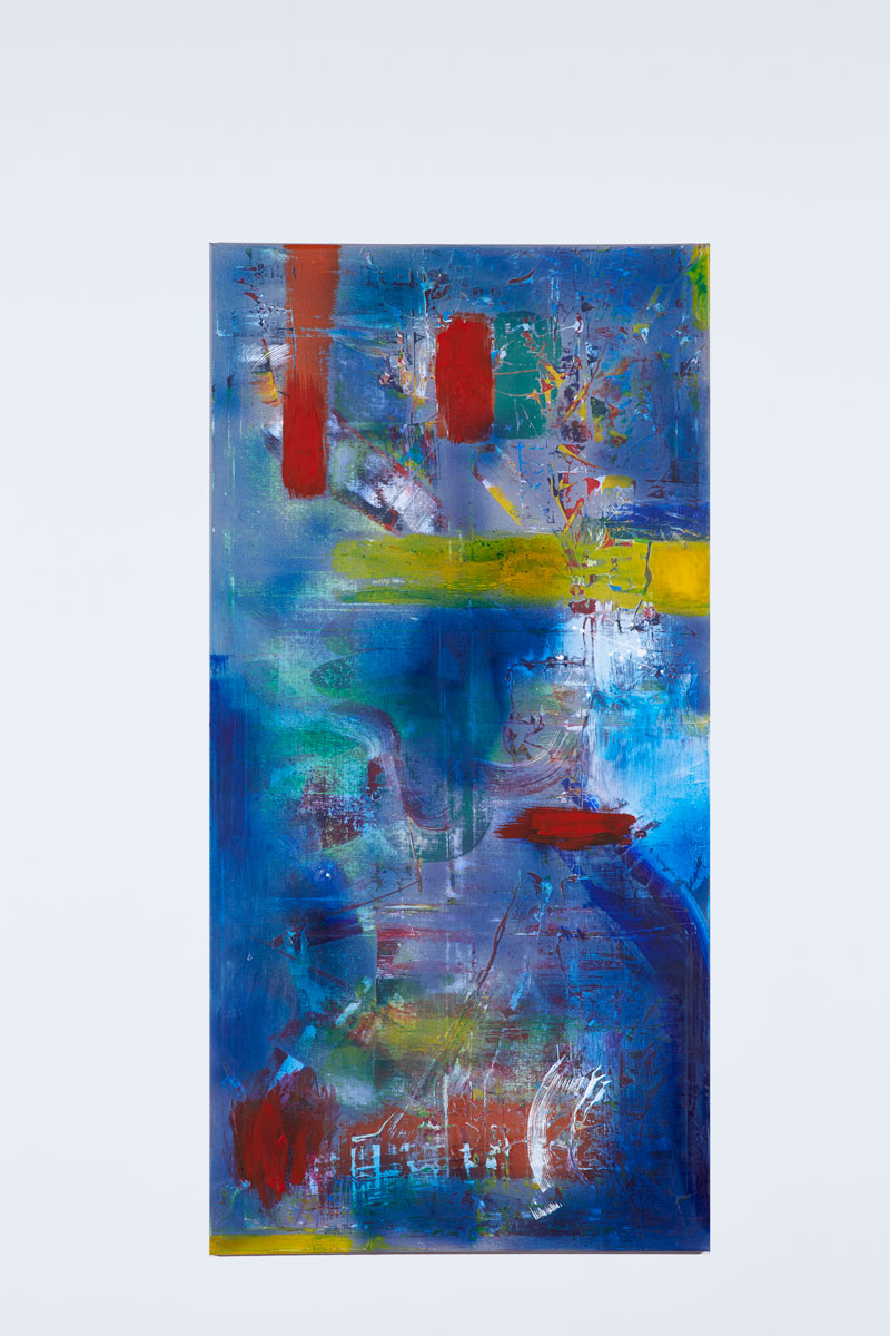Schichtbetrieb 01 Blaues Experiment, 2017 - 70 x 140cm, Acryl auf Leinwand
