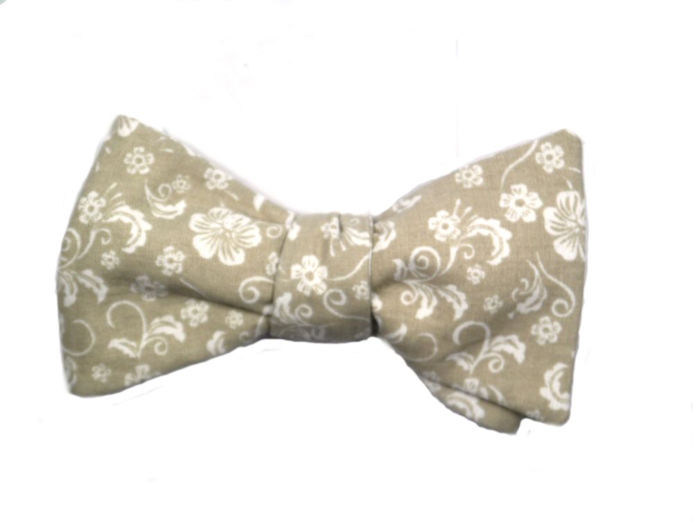 Querbinder - Fliege beige Blumenmuster