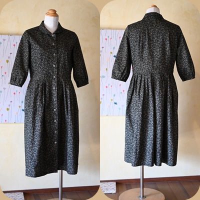 handmadeウィリアムモリス七分袖ワンピース（アイリス）free handmadeウィリアムモリス七分袖ワンピース（アイリス）free