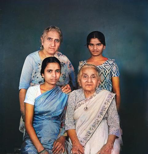 Khorshed ( top left ) and her mother Soonamai Irani ( lower right ). The 2 young ladies are unknown. Image colourized by Anthony Zois.