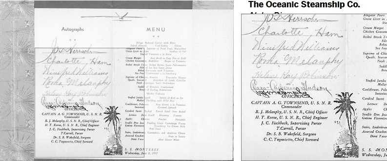 Menu Los Angeles to Melbourne,Australia on the maiden voyage - close up
