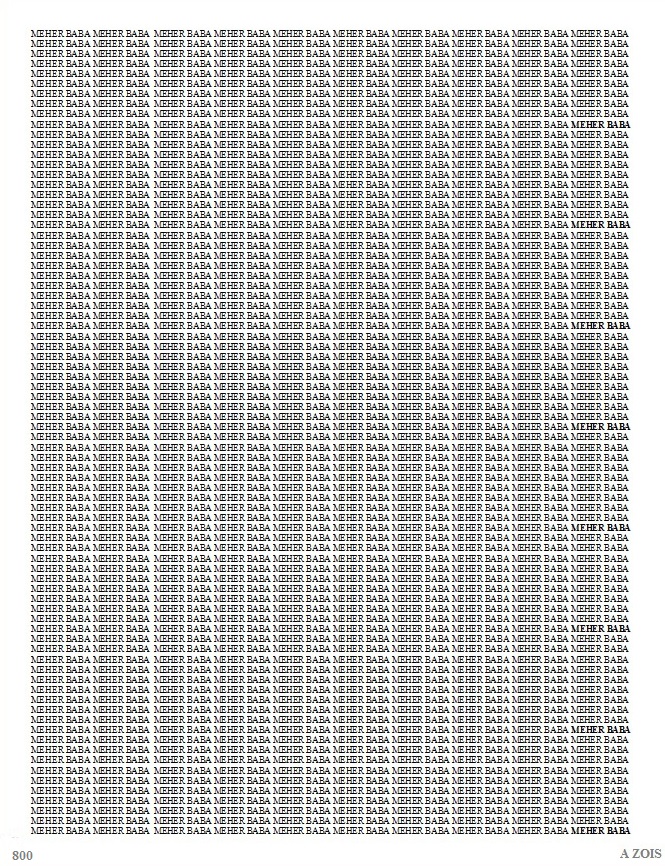 This one page has 800 X Meher Baba. I would need to show another 125 more pages to show how many times Kaikobad repeated Meher Baba's name - 100,000 per day.