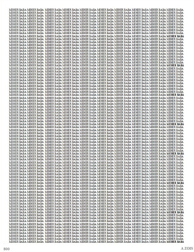  This one page has 800 X  Meher Baba. I would need to show another 125 more pages to show how many times Kaikobad repeated Meher Baba's name - 100,000 per day.