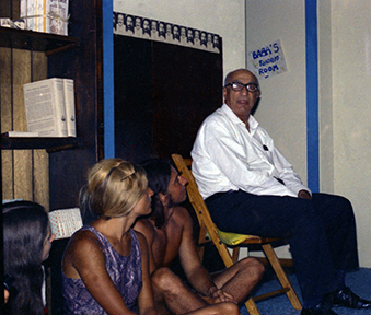 Sarosh Irani giving a talk to the local group in the early 1970s.