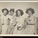 Anna Severska (left) and Olga Valevska (third from left) with fellow dancers from the Monte Carlo Russian Ballet posing on a pier, ca. 1936