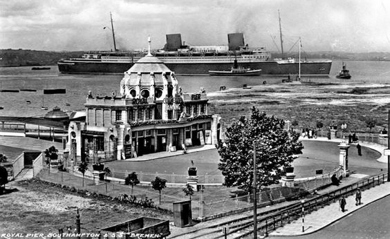 S.S. Bremen in Southampton, England prior to sailing for New York.