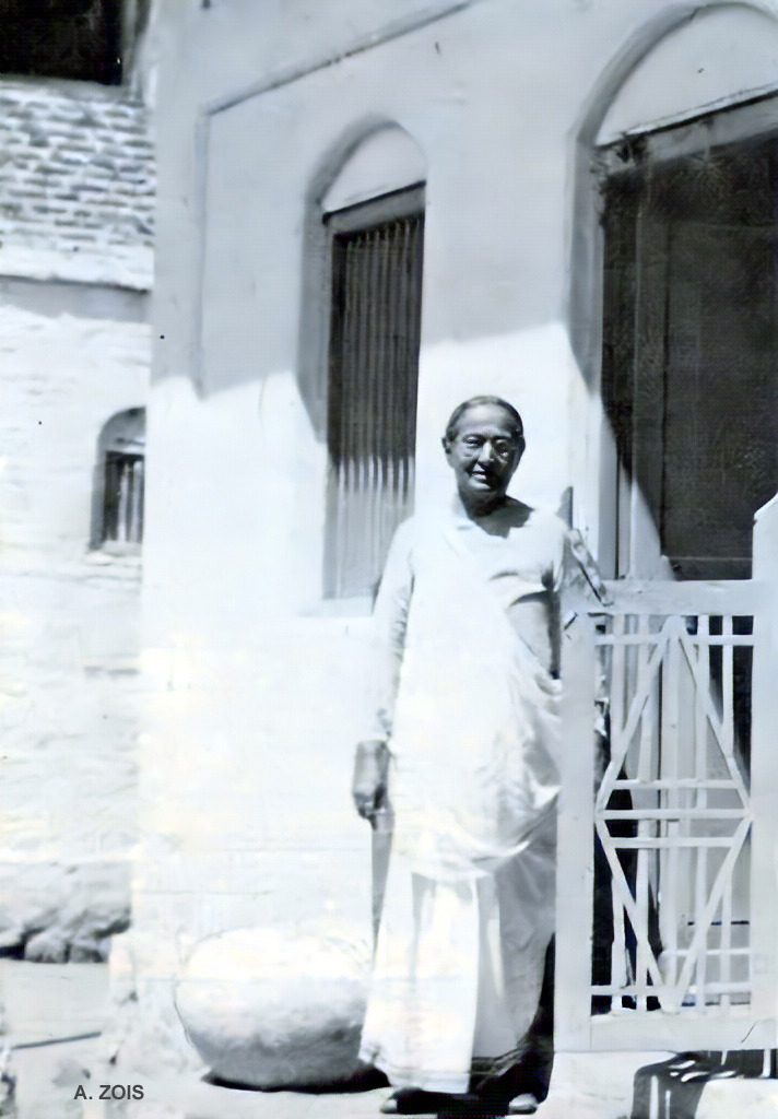 Shireen seen at the doorway of Pumpkin House, Poona. Original photo.