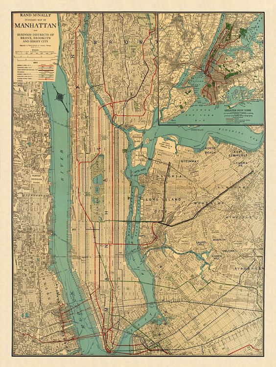 Map of Manhattan, New York City from 1922