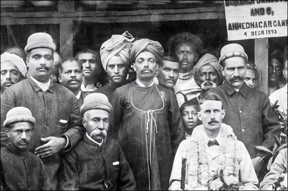 1899 : Adi K Irani's father - (Khan Saheb) Kaikhushru Sarosh Irani - standing left with hand across his abdomen - his brother-in-law - Sarosh's father - Kaikhushru Ardeshir Irani-standing under the signboard on the right