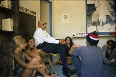 Sarosh Irani giving a talk to the local group in the early 1970s.
