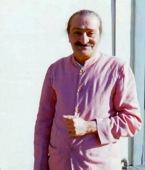 Meher Baba at Sydney's Mascot airport 11th August 1956 en route to Melbourne from Sydney. Photo taken by Robert Rouse's father