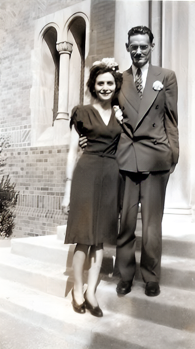 Original enhanced photo of Annarosa & her husband Theo on their wedding day.
