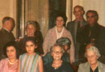 Douglas Eve, Delia DeLeon, Jean Shepherd, Fred Marks, Adi S. Irani; front row, Freni Irani, Shireen Irani, Doris Leveson and Molly Eve - London 1966 ; taken by the author at the Poetry Society room - Courtesy of Kevin Shepherd