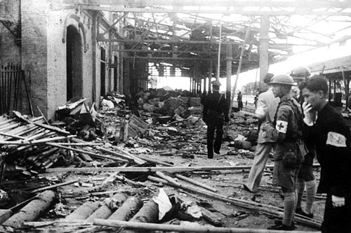 February 1932 - the railway station was bombed by the Japanese forces.