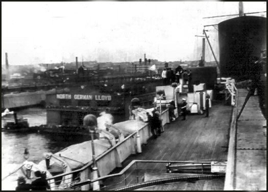 Approaching the Nth German Lloyd New York docks for the SS Bremen.