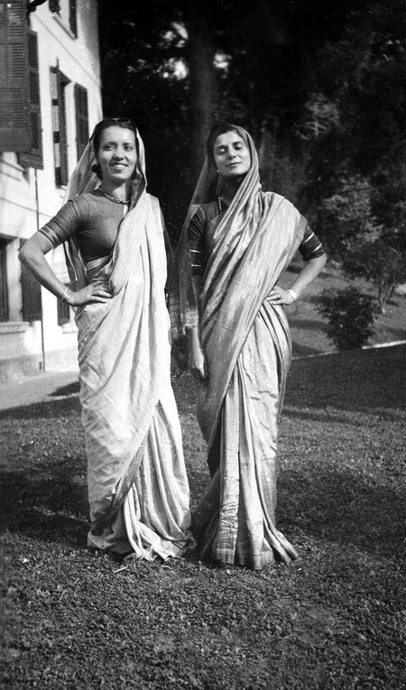 1937, Cannes : ( L-R ) Andree, Anita de Caro dressed in their saris.