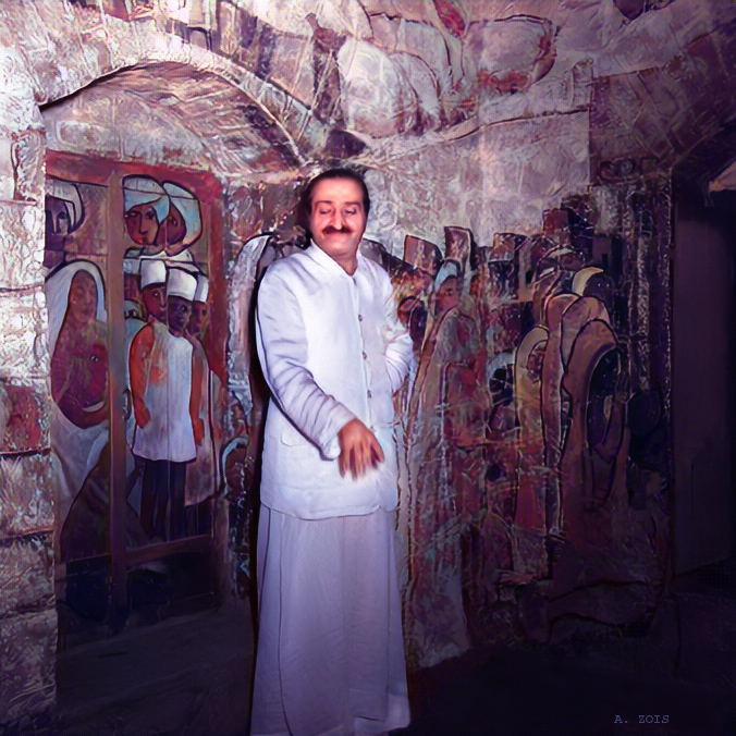 September 1954 : Meher Baba in his tomb. Image colourized by Anthony Zois.