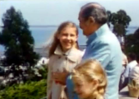 1956 ; Coit Tower - Meher Baba and his entourage are taking in the view of the harbour. Diane Dimpfl ( 3-B ) later Cobb standing next to Baba in the light coat.