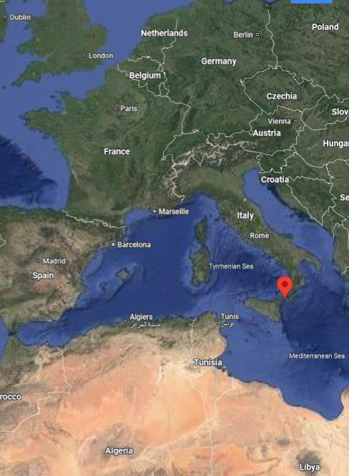 Marker shows were Messina, Italy is located.