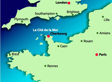 Map showing Cherbourg, France