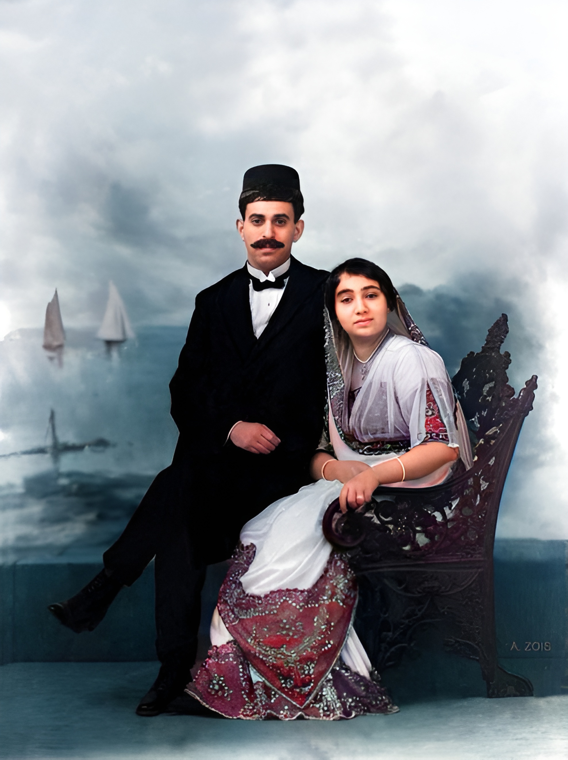 Rusi Irani & his wife Khorshed R. Irani, possibly taken at the time of their marriage. Image rendered by Anthony Zois.