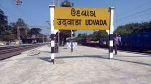 Udvada Railway station & sign.