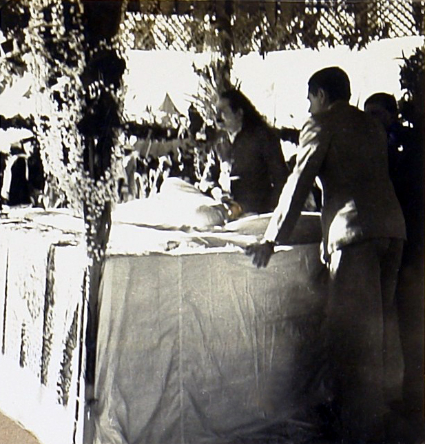 Baba at the foundation laying ceremony of the Universal Spiritual Centre at Byramangala, 17 December 1939. Adi K. Irani is next to him on the right.