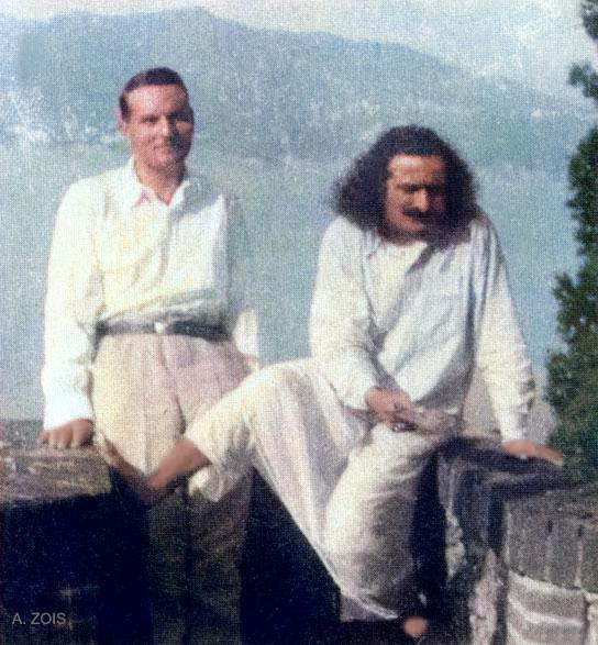 June-July 1933 - Portofino, Italy : Meher Baba & Herbert Davy. Image cropped & colourized by A. Zois.