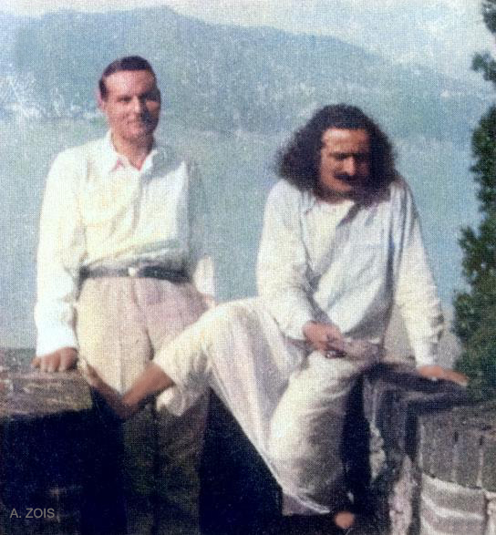 June-July 1933 - Portofino, Italy : Meher Baba & Herbert Davy. Image rendered & colourized  by Anthony Zois.