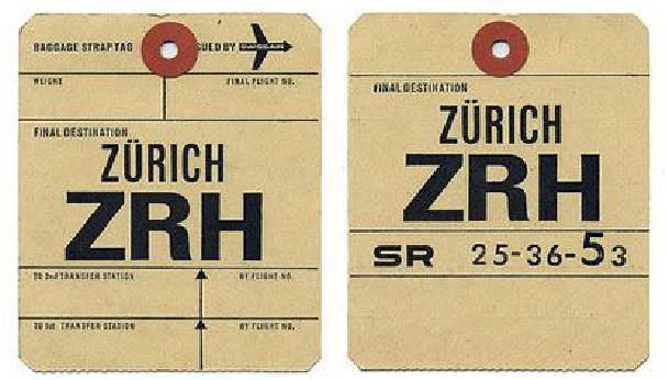 Baggage labels for Zurich Airport.