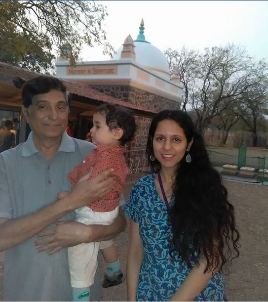 Vinod Khilnani, his daughter Preeti and grandson at Baba's Samadhi, Meherabad, India.