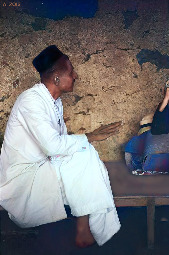 Dec.1938 ;Pleader talking to Hedi Mertens inside the Panchgani Cave, India. Walter Mertens photographer. Courtesy of MN Collection.