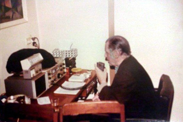 Stan at his short-wave radio in his home