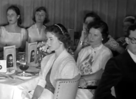 Image shows some of the occupants of table No.6 - Margarita Ross ( far left ) & Anne Ross next to her. Menu cards on the tables