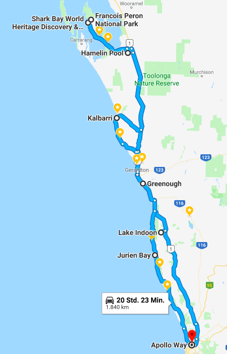 Road Trip - Route in WA (Google Maps) - travelbees.de