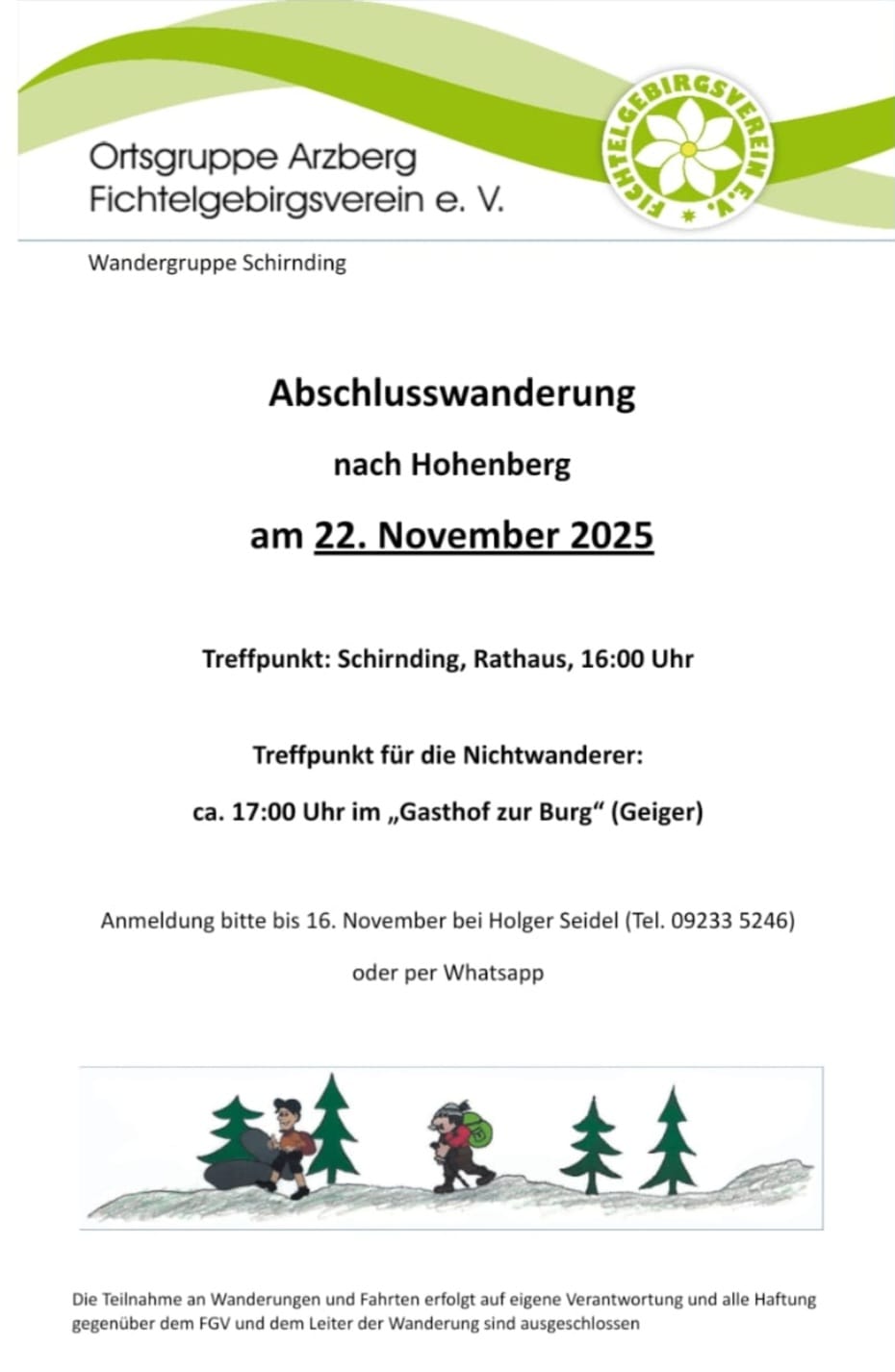 Wandergruppe Schirnding: Abschlusswanderung nach Hohenberg am 22.11.2025