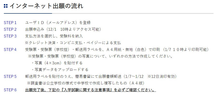 獨協埼玉中学高校,インターネット出願の流れ