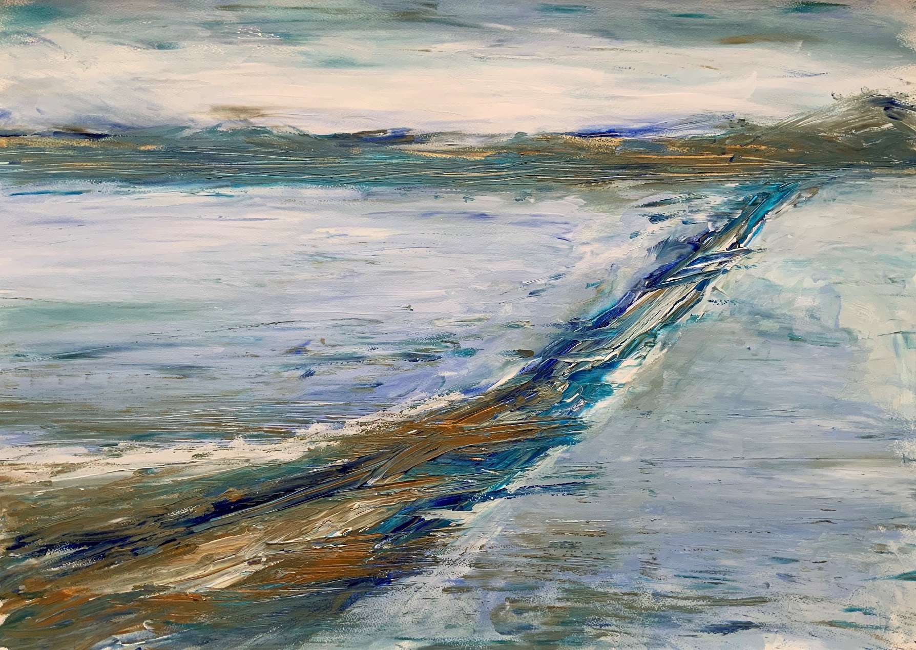 Heimat, Fingermalerei mit der linken Hand, Acryl auf Papier, 50 x 70 cm