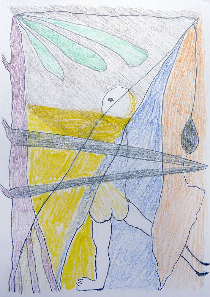 Sonnige Zeit (1), 2021, Buntstift und Grafit auf Papier, 29,7 x 21 cm