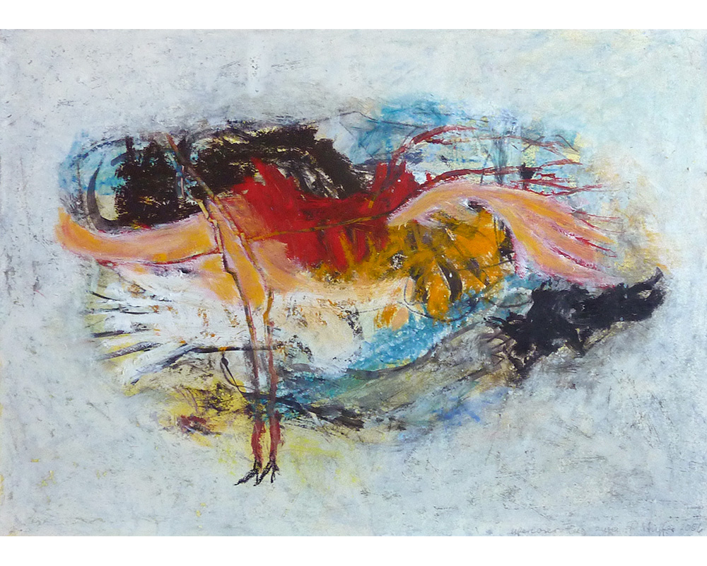 Uferloser Flug (c), 2006, Oelkreide und Papier auf Leinwand, 43 x 60 cm