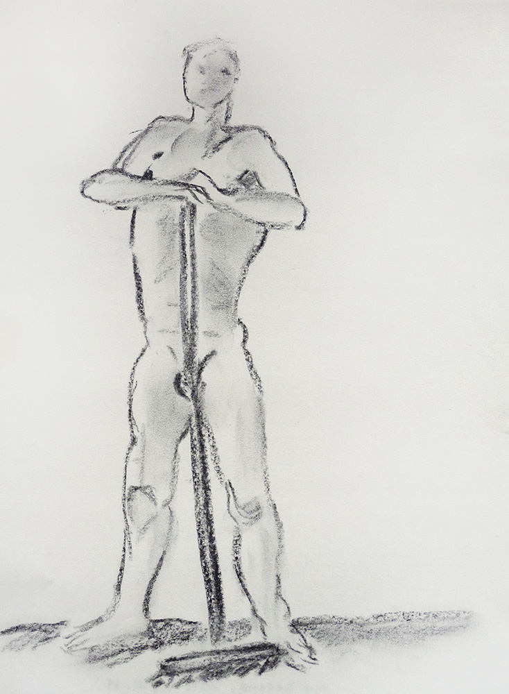 Mit Besen, 2013, Kohle auf Papier, 29,7 x 21 cm
