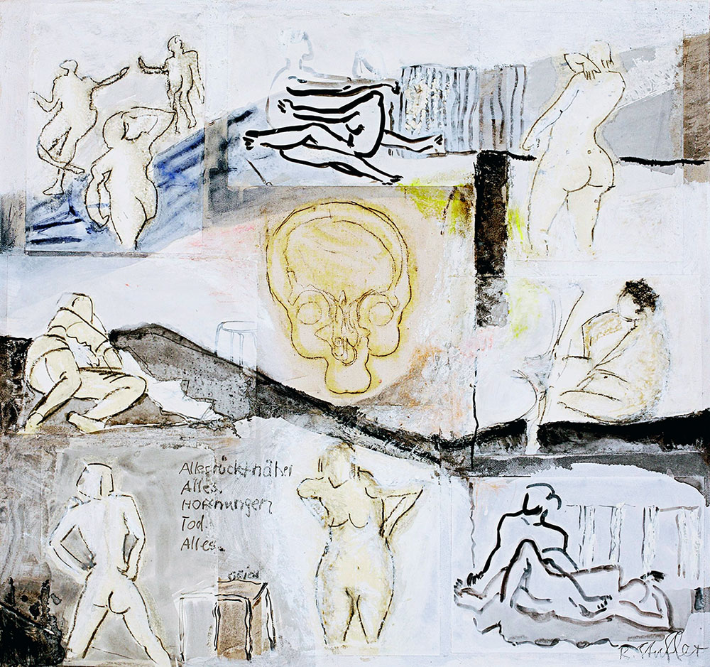 Alles rückt näher, 2009, Mischtechnik auf Leinwand, 85 x 81 cm