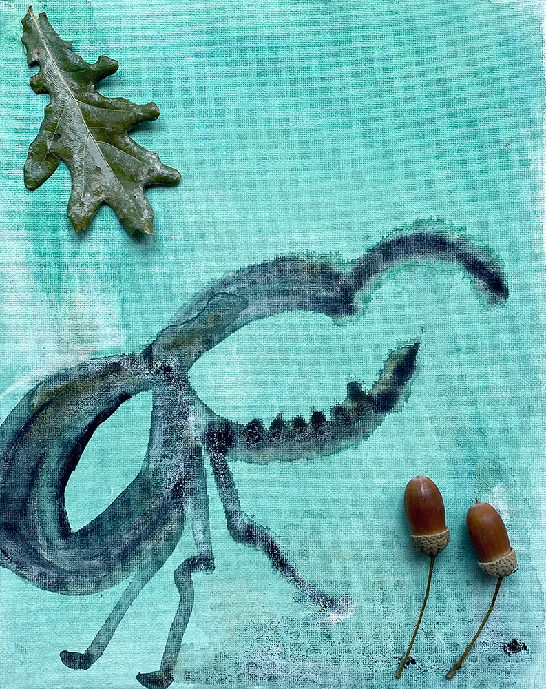 Welt der Insekten (1), 2018 /22, Gouache und Assemblage auf Leinwand, 30 x 24 cm