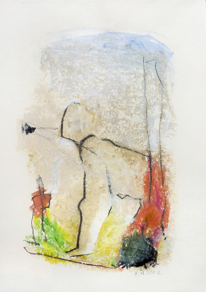 Konzentriert, 2002, Grafit und Ölstick auf Papier, 29,7 x 21 cm