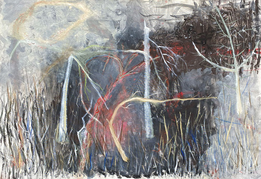 Wald im Bergischen (2), 2024, Mischtechnik auf Leinwand, 115 x 155 cm