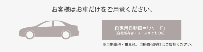 お客様はお車だけをご用意ください。