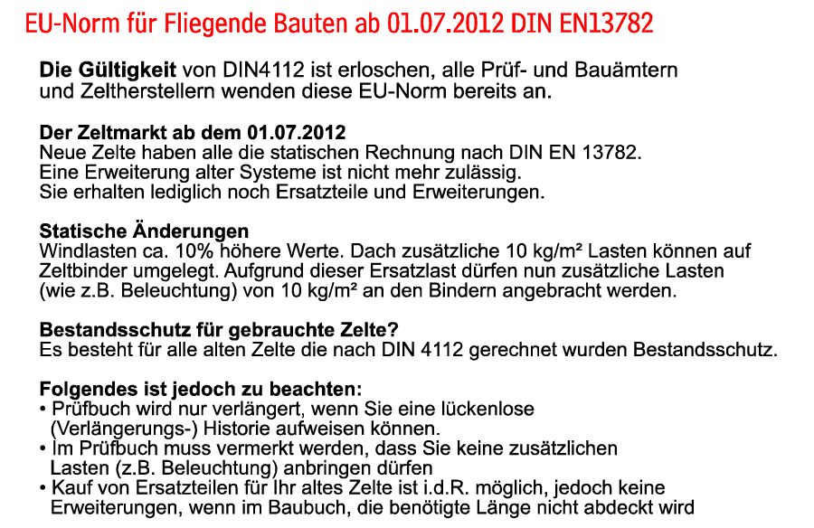 EU-Norm für Fliegende Bauten DIN EN13782 - Auszug