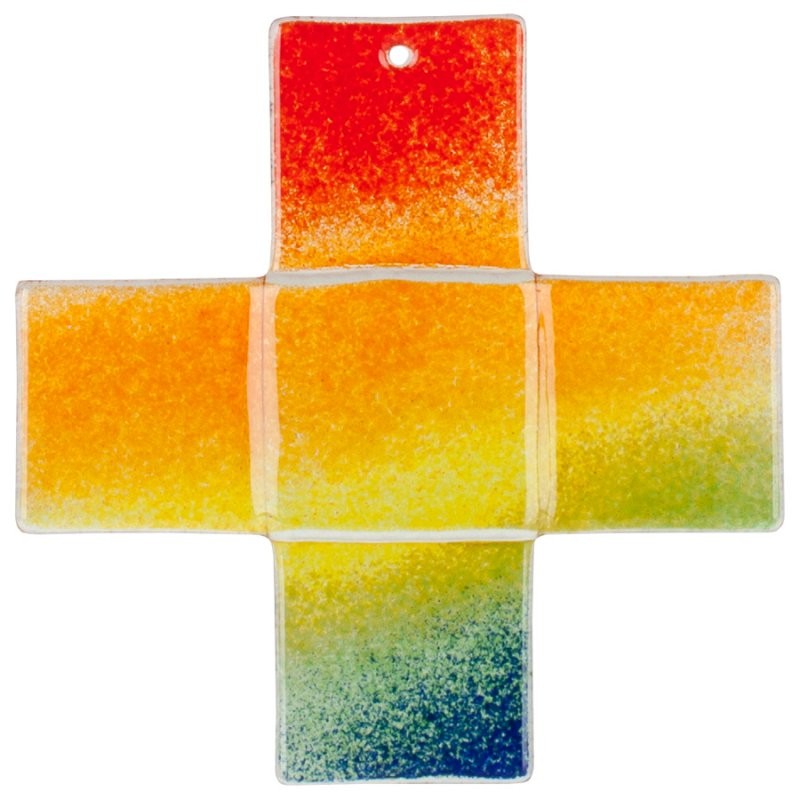 Glas-Kreuz in Regenbogenfarben