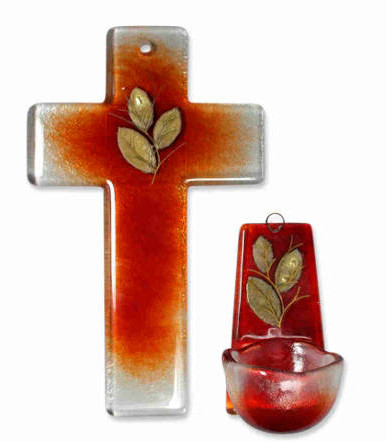 Glas-Set Kreuz und passendes Weihwasser-Gefäss