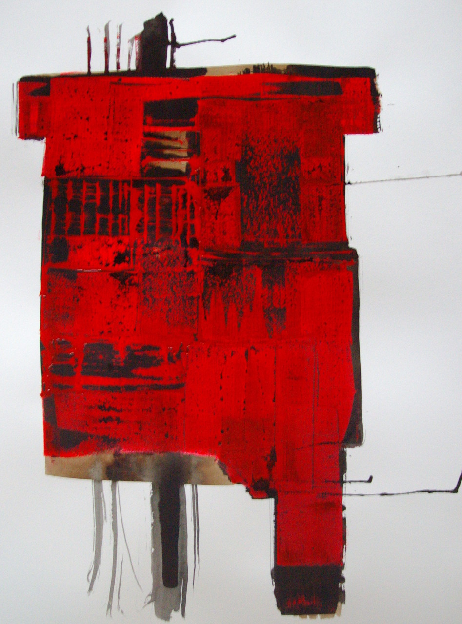 Partition rouge, huile sur papier (100x80)